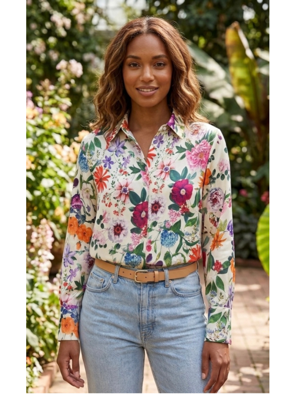NWT Industry Republic Floral Satin Button Down Shirt Blouse Small Multicolor